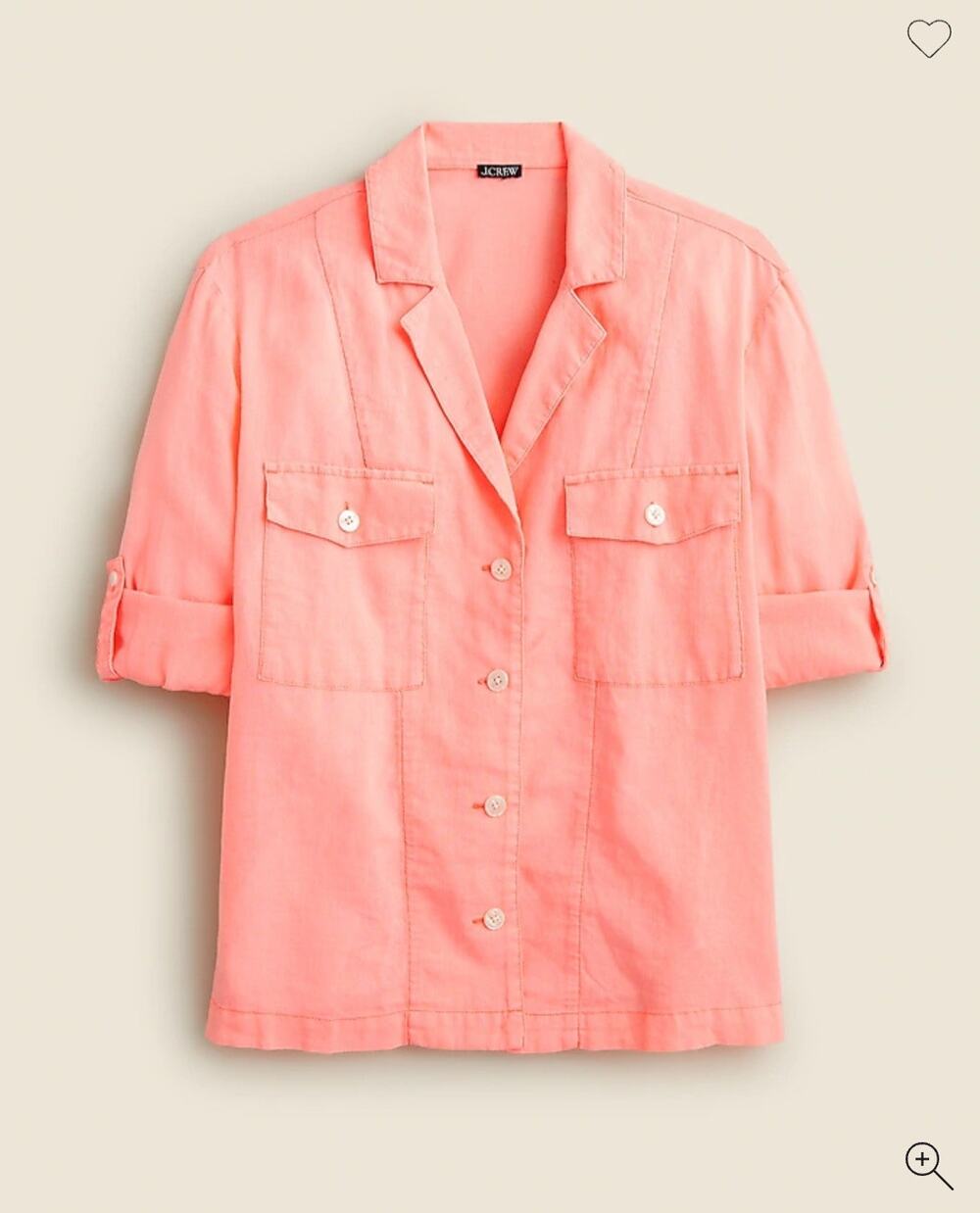 J. Crew Peony Pink Camp-Collar Shirt in Featherweight Linen Blend NWOT Size 8
